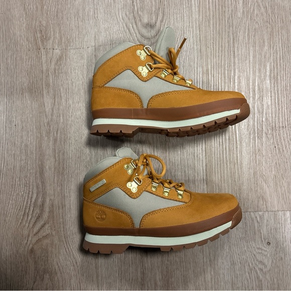TIMBERLAND WATERPROOF EURO HIKER BOOTS WHEAT FABRIC NUBUCK SUEDE LEATHER SZ3 - Picture 1 of 7